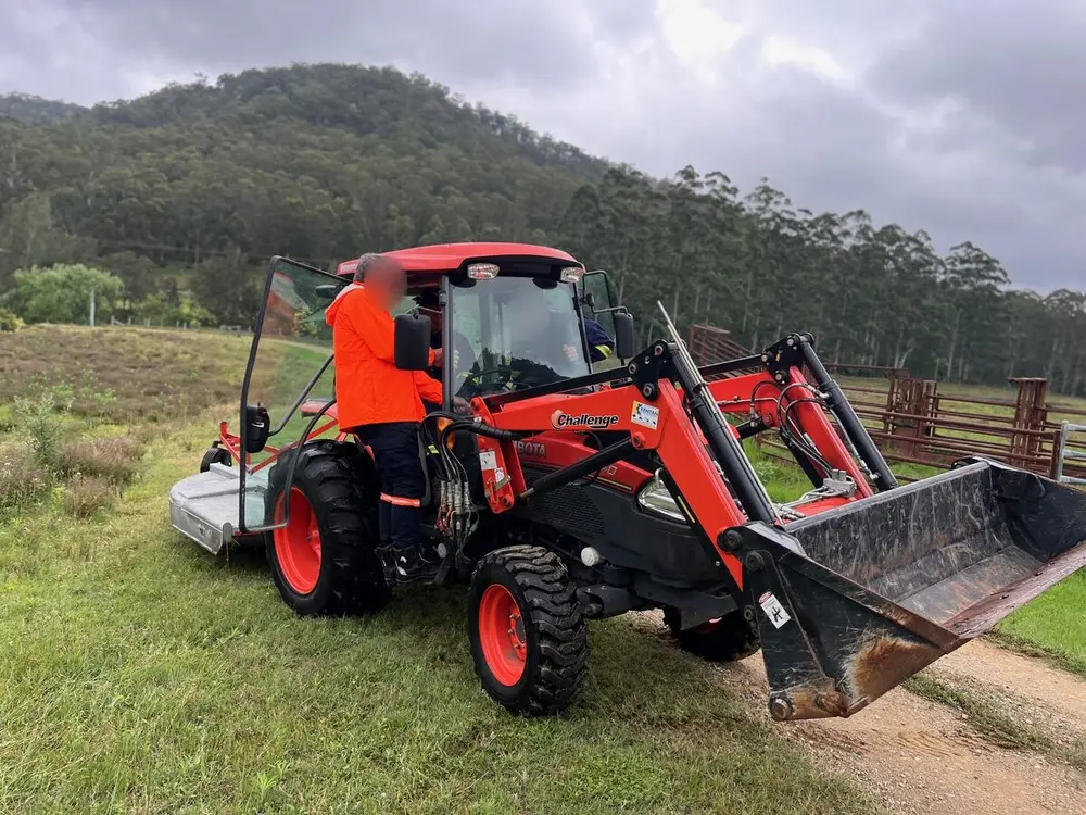 Kubota loader working the paddock at the Hunter Valley base.