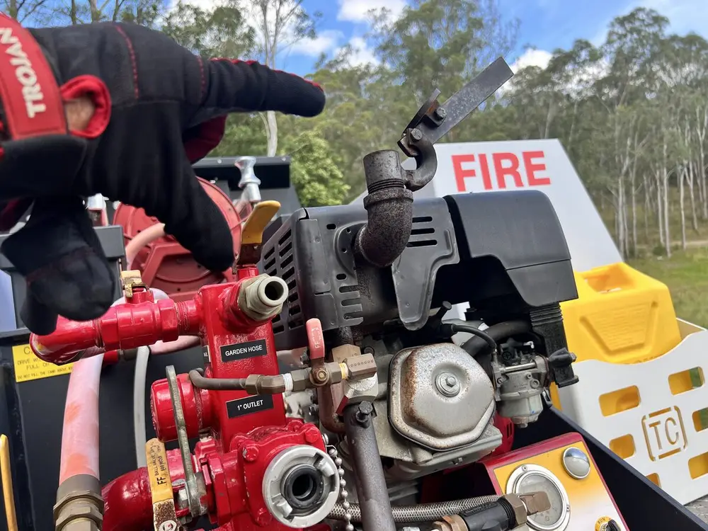 Pump and controls on a slip-on firefighting unit.
